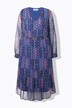 Midikjole i chiffon, patchprint med glitter og flæsekant
