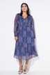 Midikjole i chiffon, patchprint med glitter og flæsekant
