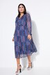Midikjole i chiffon, patchprint med glitter og flæsekant