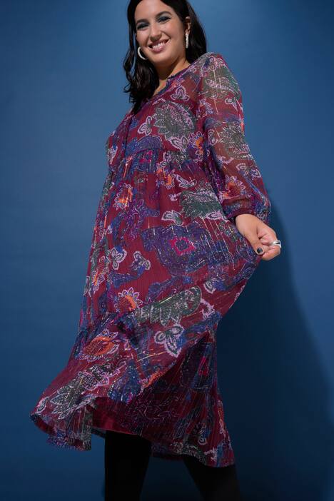 Vestido maxi, forma en A, chifón, estampado Paisley, brillo