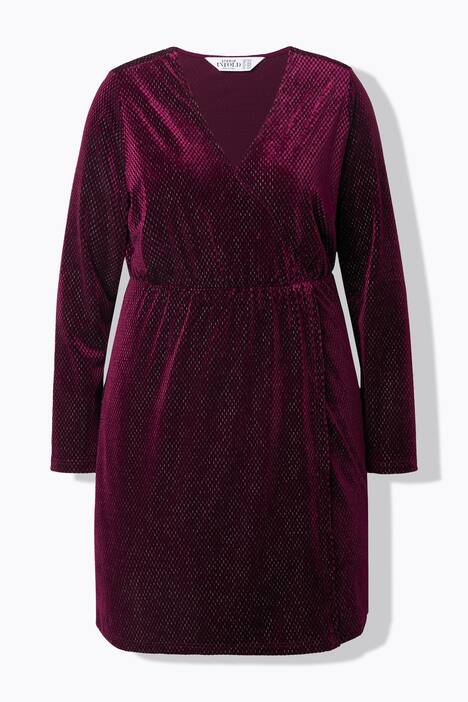 Robe en velours aspect scintillant, esprit cache-cœur, manches longues