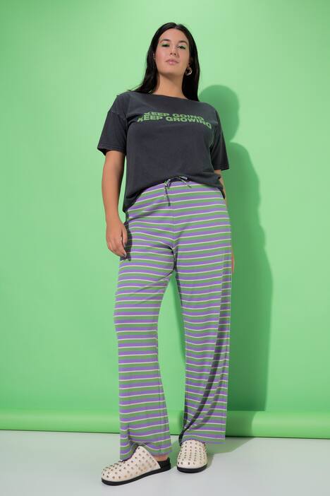 Pantalon en jersey à rayures, coupe Wide Legs, taille élastique