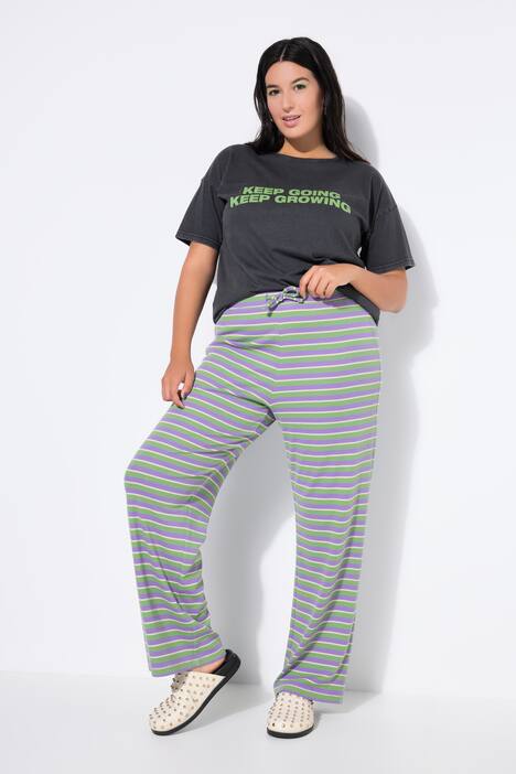 Pantalon en jersey à rayures, coupe Wide Legs, taille élastique
