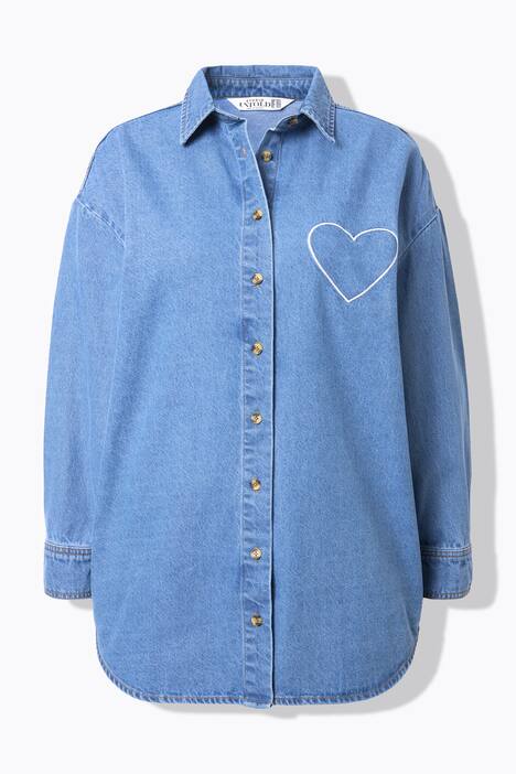 Chemise en jean oversize, cœur brodé