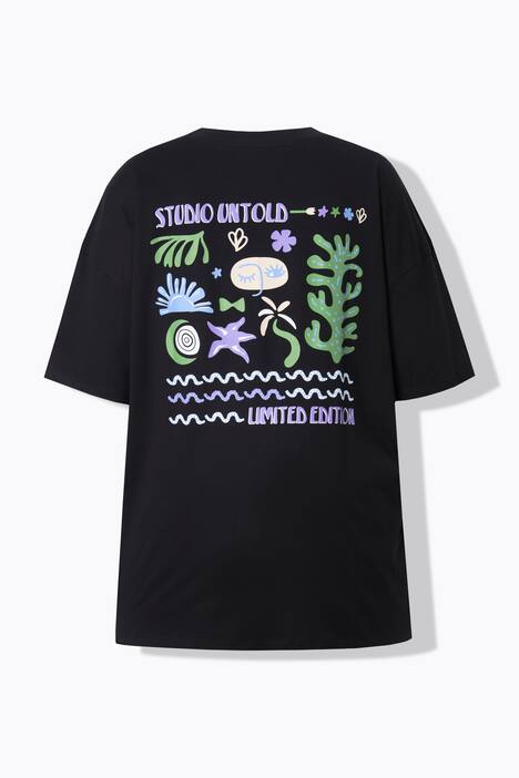 T-shirt, oversized, print foran og bagpå