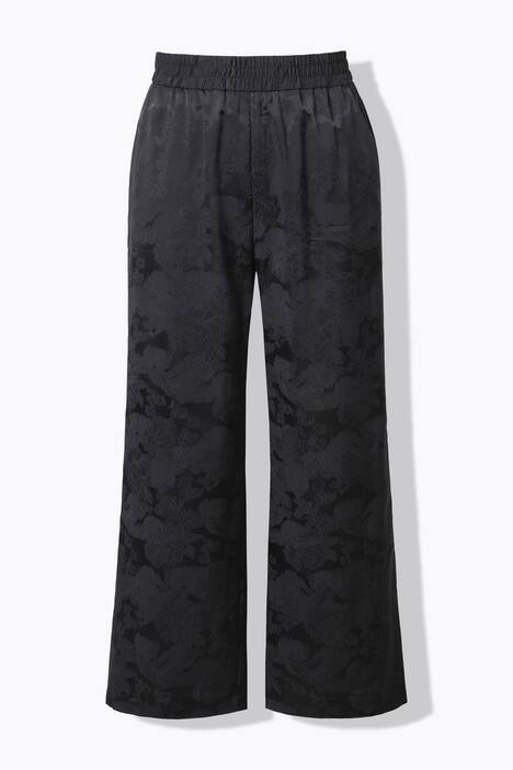 Pantalon en crêpe jacquard, motif à fleurs, jambe large et taille élastique
