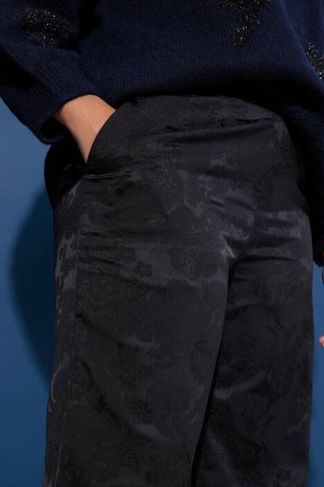 Pantalon en crêpe jacquard, motif à fleurs, jambe large et taille élastique