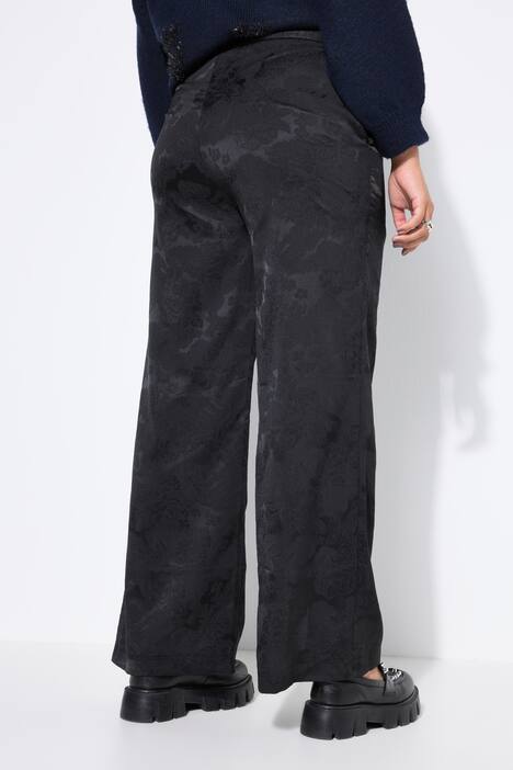 Pantalon en crêpe jacquard, motif à fleurs, jambe large et taille élastique
