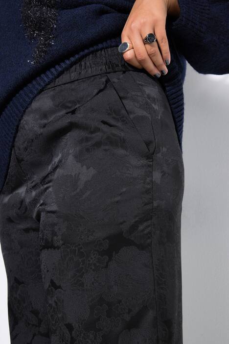 Pantalon en crêpe jacquard, motif à fleurs, jambe large et taille élastique