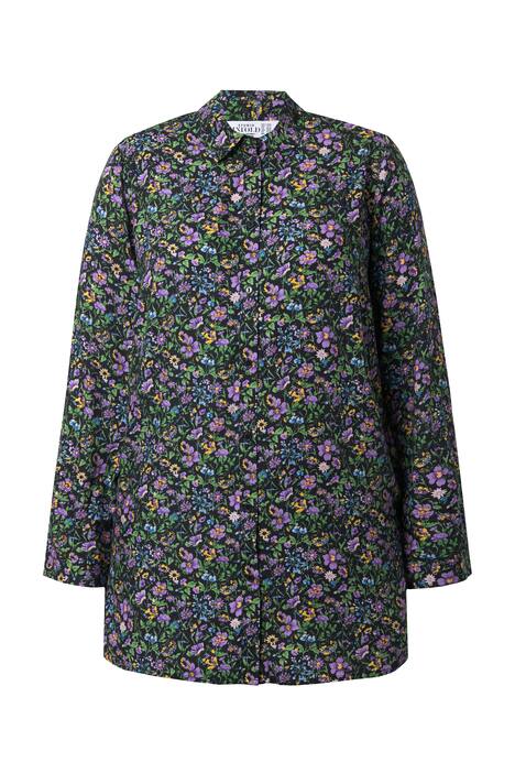 Košilová halenka, široký rovný střih, květy