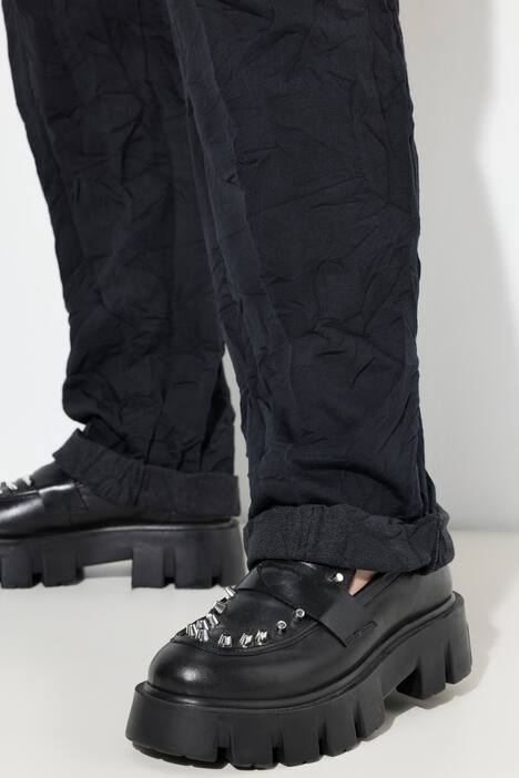 Pantalon aspect crépon, style jogging large, taille élastique