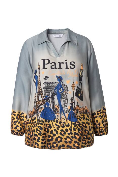 Tuniková halenka, A střih, Paris potisk, leopardí okraje, dlouhé rukávy