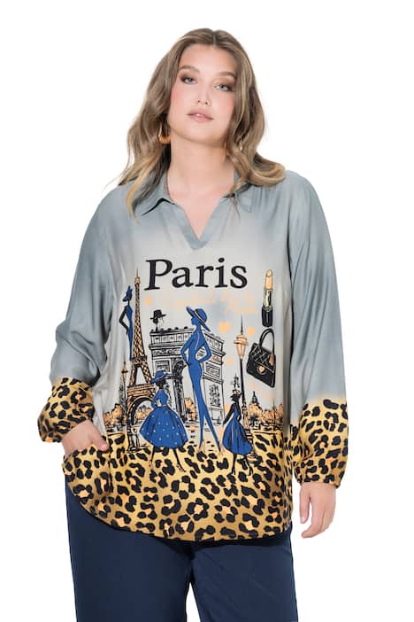Tuniková halenka, A střih, Paris potisk, leopardí okraje, dlouhé rukávy