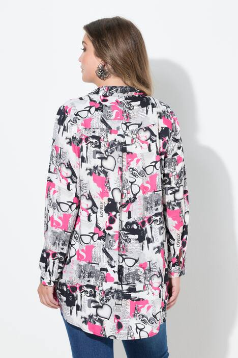 Bluse, A-form, brillemønster, lange ærmer