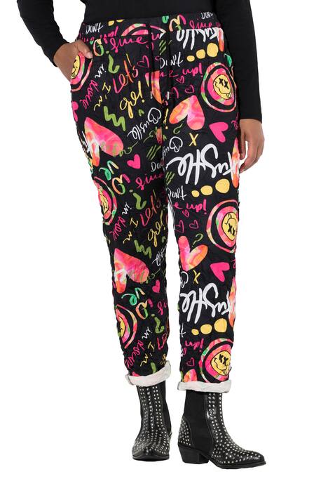 Jogging kalhoty, volný střih, strukturovaná teplákovina, Smileys