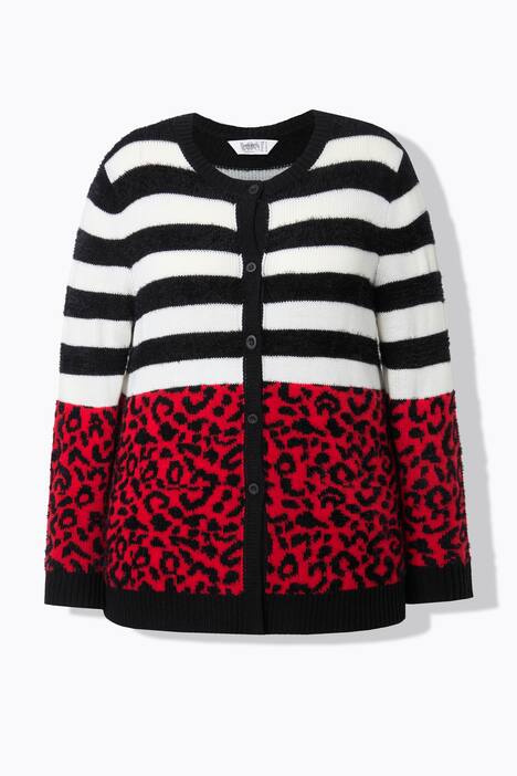 Chaqueta de punto, ajuste recto, leopardo/rayas