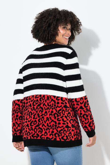 Chaqueta de punto, ajuste recto, leopardo/rayas