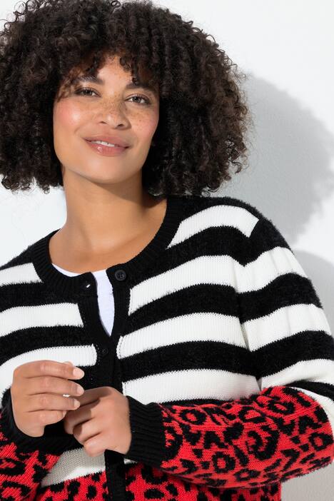 Chaqueta de punto, ajuste recto, leopardo/rayas