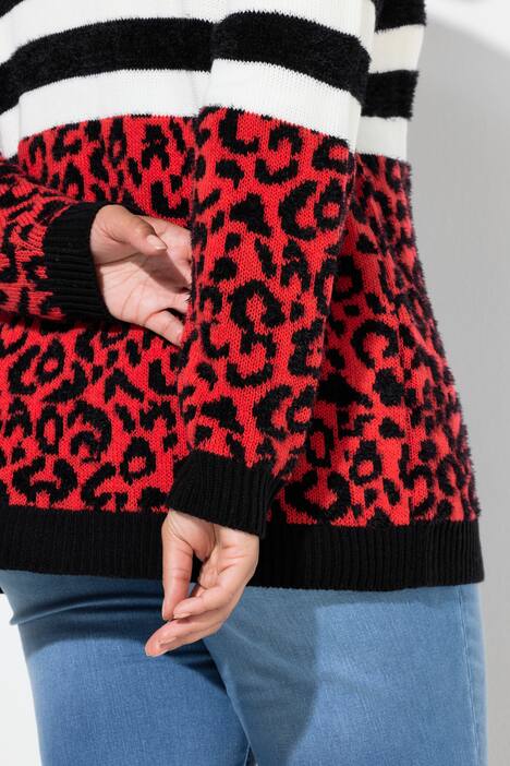 Chaqueta de punto, ajuste recto, leopardo/rayas