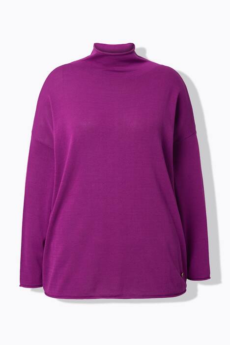 Pull à manches longues et col montant, bords roulottés, coupe Boxy Fit