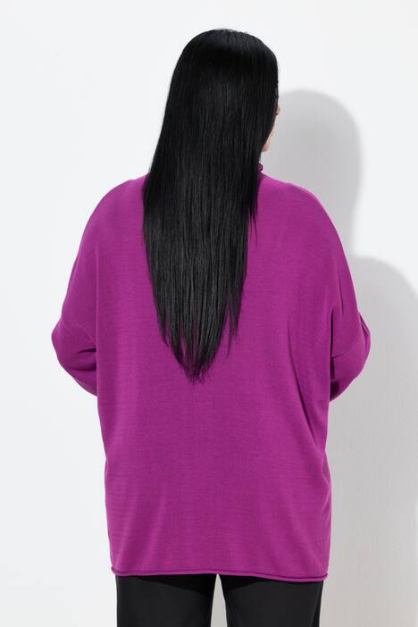 Pull à manches longues et col montant, bords roulottés, coupe Boxy Fit