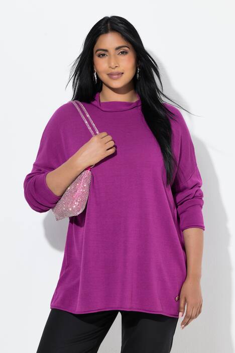 Pull à manches longues et col montant, bords roulottés, coupe Boxy Fit