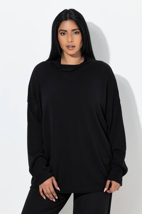 Pull à manches longues et col montant, bords roulottés, coupe Boxy Fit