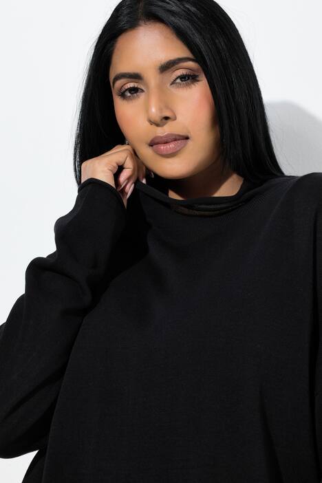 Pull à manches longues et col montant, bords roulottés, coupe Boxy Fit