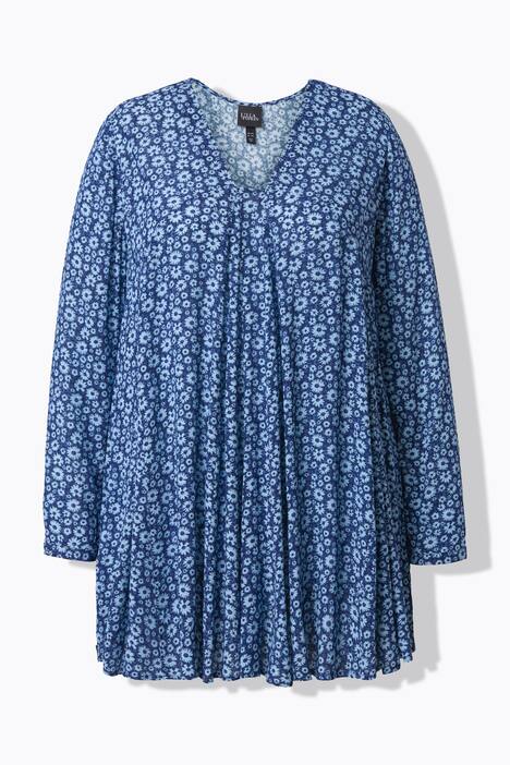 Bluse, Blüten, A-Linie, Carré-Ausschnitt, Langarm