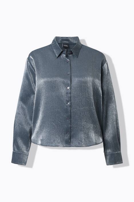 Skjortebluse, metallisk glimmer, kasseformet, skjortekrave, lange ærmer