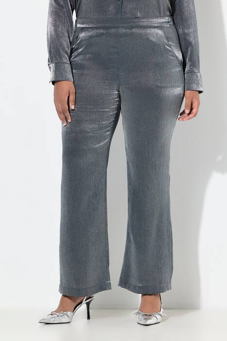Pantalon rose, reflets métalliques, jambe large et taille confortable