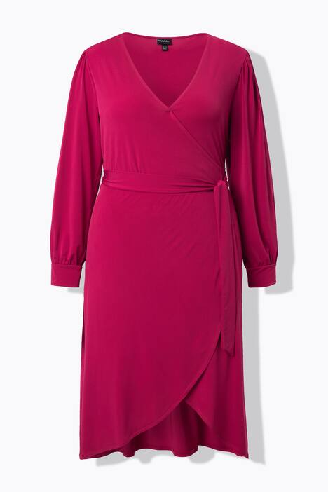 Midi-Wickelkleid, Bindegürtel, V-Ausschnitt, Ballon-Langarm