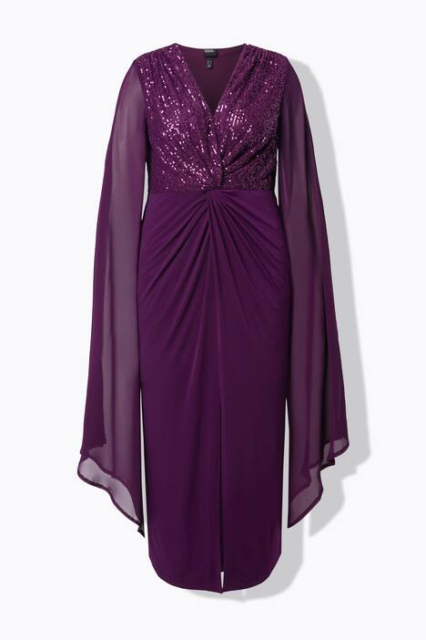 Robe maxi en mousseline, paillettes, décolleté en V et manches longues