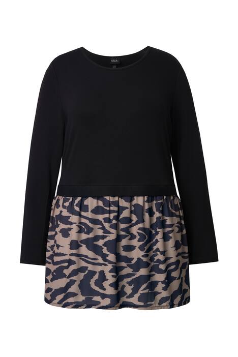 Tričko, dlouhé rukávy, pačvork vzhled, zvířecí volánový lem