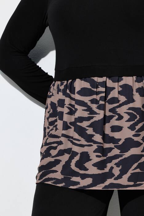 Shirt, Patchlook, Animal-Volantsaum, Rundhals, Langarm