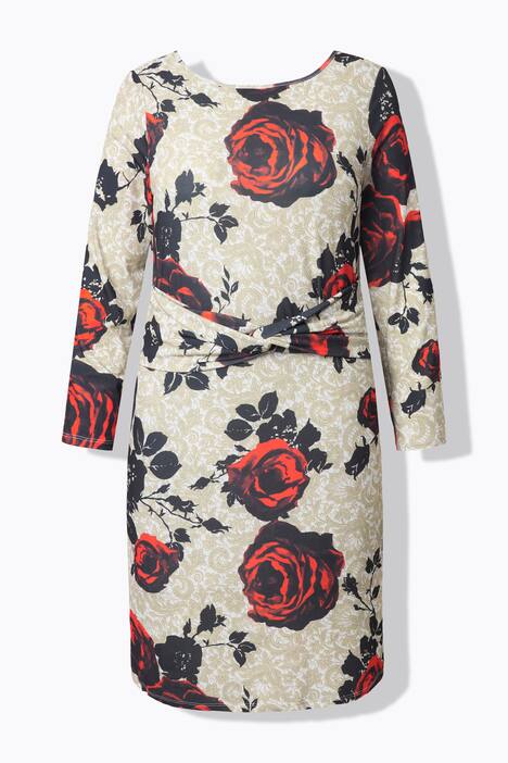 Vestido de jersey, slim, rosas, escote en V en la espalda