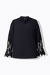 Blouse, kant, overhemdkraag, V-hals, lange mouwen, crêpe