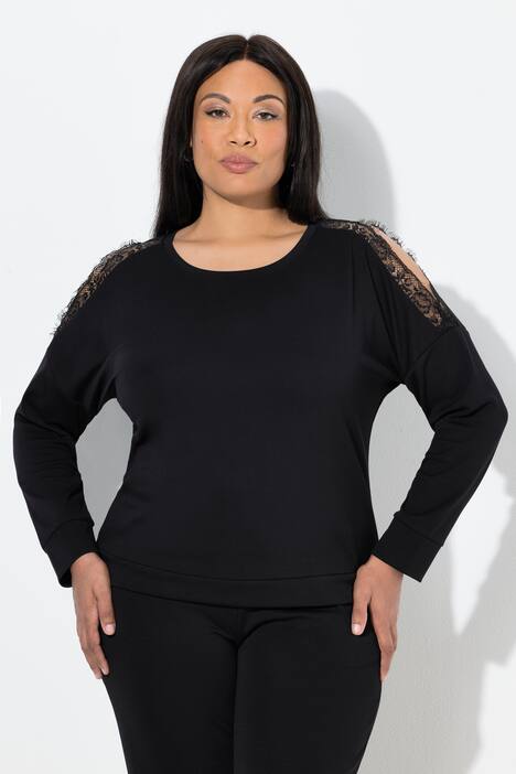 Sudadera, pieza de encaje, cuello redondo, manga larga