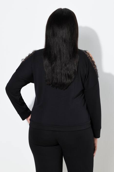 Sudadera, pieza de encaje, cuello redondo, manga larga