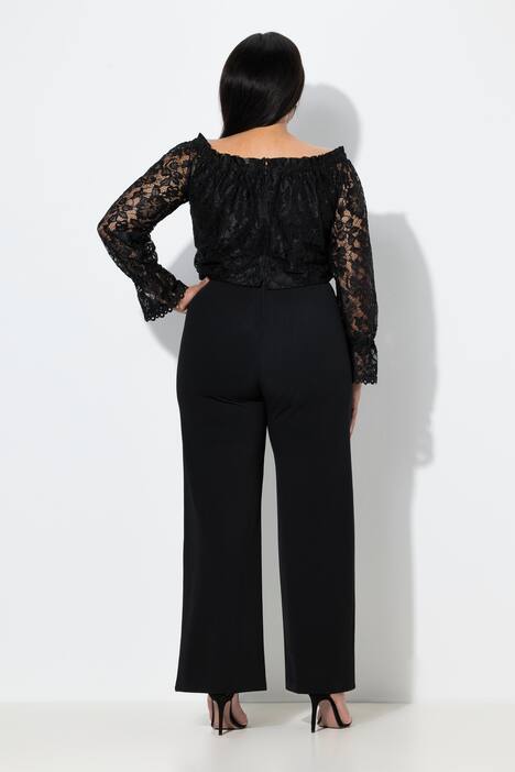 Combinaison jambe large, encolure Carmen et manches longues