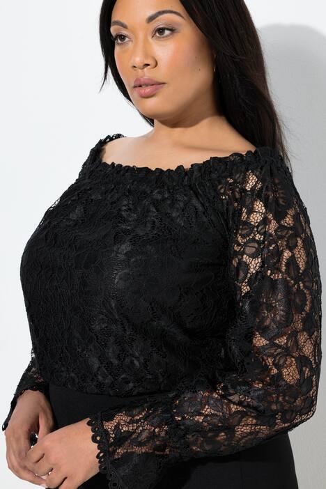 Combinaison jambe large, encolure Carmen et manches longues