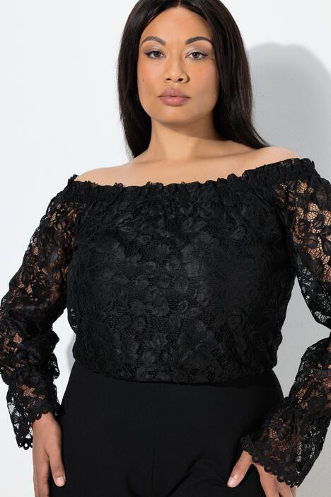 Combinaison jambe large, encolure Carmen et manches longues