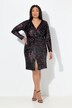 Robe en jersey, imprimé floqué animal, décolleté en V et manches longues