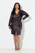 Robe en jersey, imprimé floqué animal, décolleté en V et manches longues