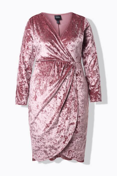 Robe midi en velours, manches longues et décolleté en V esprit cache-cœur