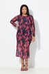 Maxi-jurk van mesh, plooitjes, ronde hals, lange mouwen