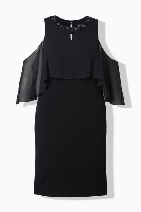 Chiffonjurk, Slim Fit, versierde hals, jersey onderjurk