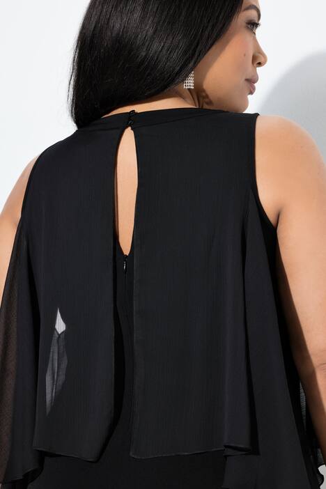 Chiffonjurk, Slim Fit, versierde hals, jersey onderjurk