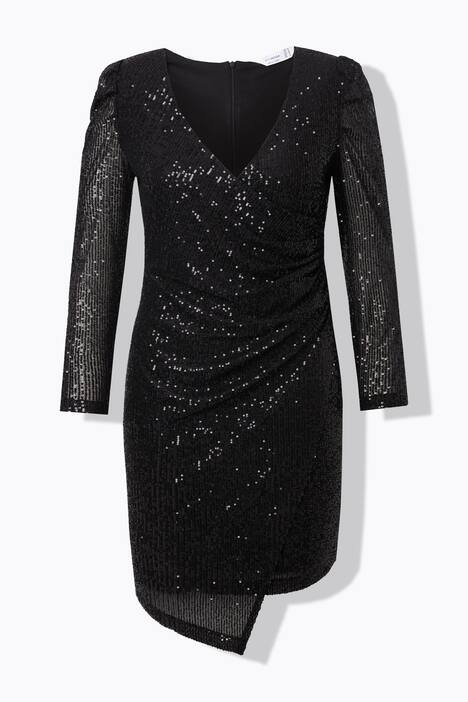 KleidKjole, slå-om look, glitter, lange pufærmer