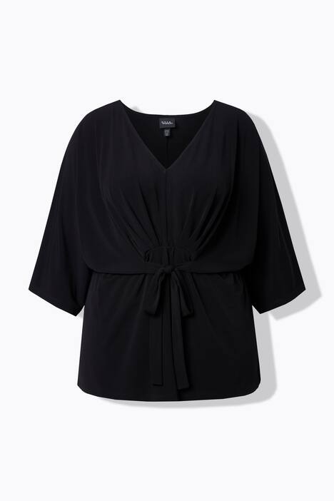 Kimono-shirt, strikceintuur, V-hals, 3/4-mouwen